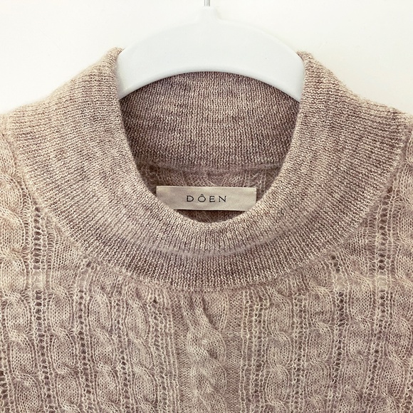 Doen x Reformation Dolly Puff Sleeve Heathered Tan Sweater - Size M - Picture 2 of 5
